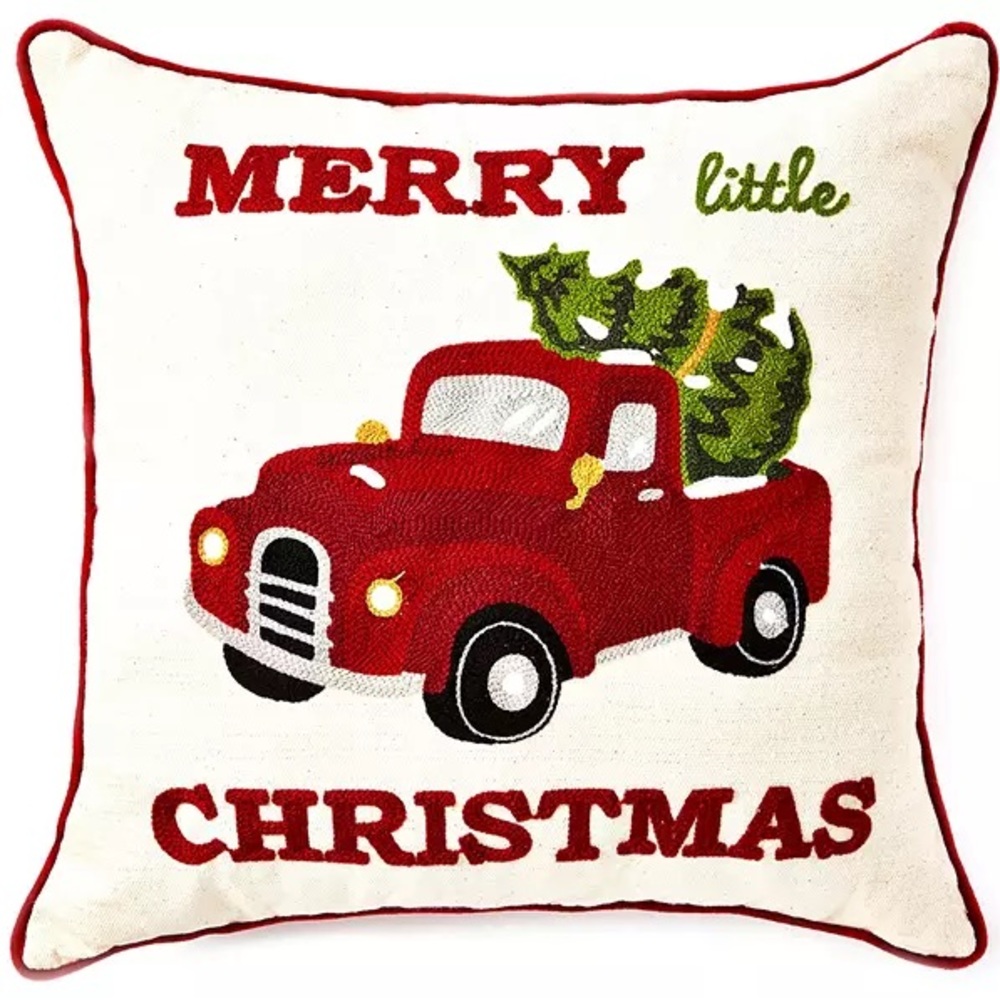 Merry Little Christmas Red Truck Pillow